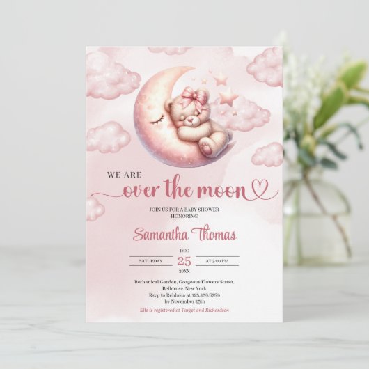 Chic we zijn over de maan meisje Baby shower Kaart (Staand voorkant)