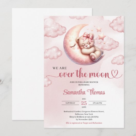 Chic we zijn over de maan meisje Baby shower Kaart (Voorkant / Achterkant)