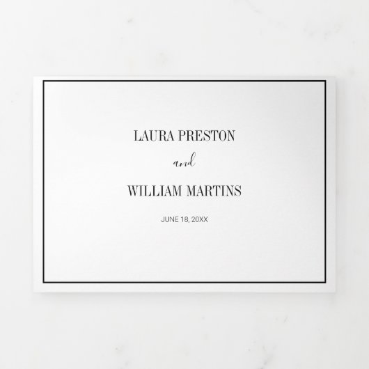 Chic Weddenfoto met RSVP QR-code en details Drieluik Uitnodiging (Cover)