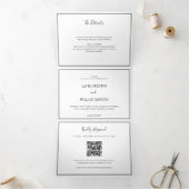 Chic Weddenfoto met RSVP QR-code en details Drieluik Uitnodiging (Binnen)