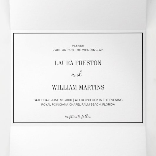 Chic Weddenfoto met RSVP QR-code en details Drieluik Uitnodiging (Binnenkant midden)