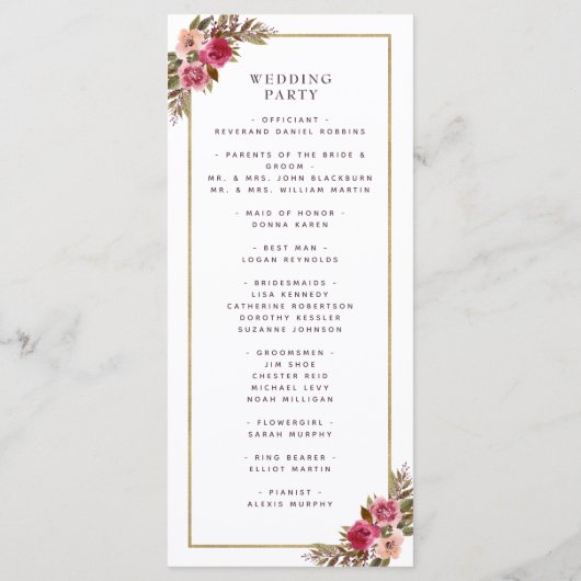 Chic Wedding Ceremony Program Waterverf Paars Programmakaart (Achterkant)