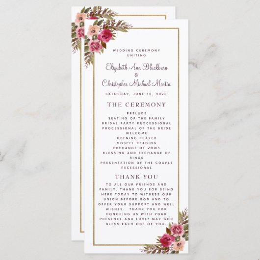Chic Wedding Ceremony Program Waterverf Paars Programmakaart (Voorkant / Achterkant)