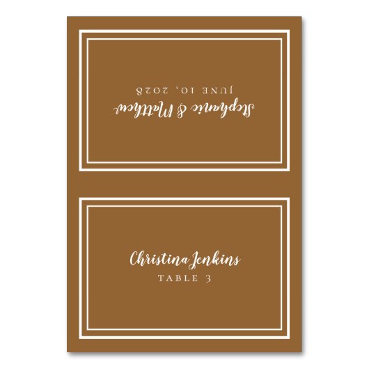Chic Wedding Custom Guest Place Card Rustic Brown Kaart (Voorkant)