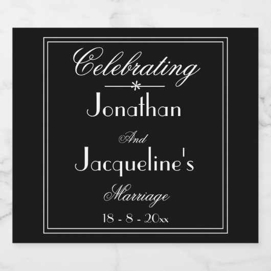 Chic Wedding Custom Names Black and White Cool Likeurfles Etiket (Enkel label)