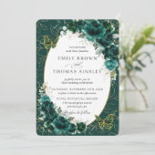 Chic Wedding Emerald Green Gold Floral Butterflies Kaart (Staand voorkant)
