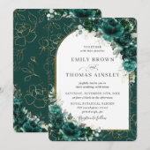 Chic Wedding Emerald Green Rozen Floral Gold Arch Kaart (Voorkant / Achterkant)