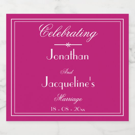 Chic Wedding Favors Magenta Names Script Cool Sparkling Wijnetiket (Enkel label)