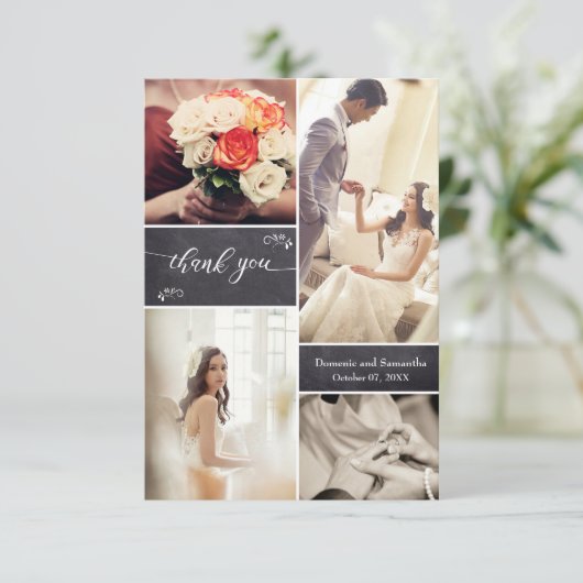 Chic Wedding Foto collage Hartelijk dank Bedankkaart (Staand voorkant)