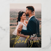 Chic Wedding Foto Dank u het Moderne Manuscript Folie Uitnodiging (Voorkant)