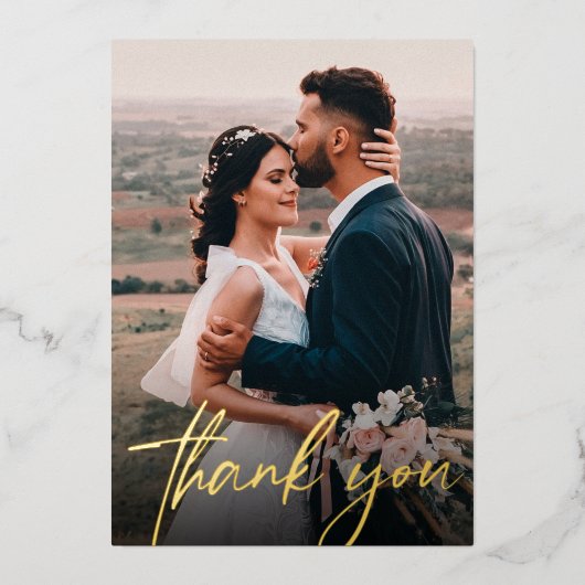 Chic Wedding Foto Dank u het Moderne Manuscript Folie Uitnodiging (Voorkant)