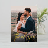 Chic Wedding Foto Dank u het Moderne Manuscript Folie Uitnodiging (Staand Voorkant)