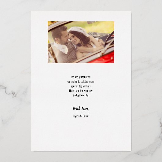 Chic Wedding Foto Dank u het Moderne Manuscript Folie Uitnodiging (Achterkant)