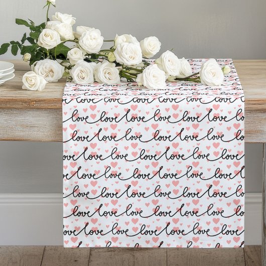 Chic Wedding Gift Pink Black Love Lettering Hearts Lange Tafelloper