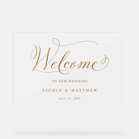 Chic Wedding Gold Welkom Frosted Style Acryl Bord (Voorkant)