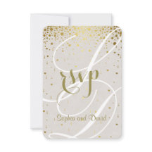Chic Wedding Invite | Goud Confetti Heart RSVP
