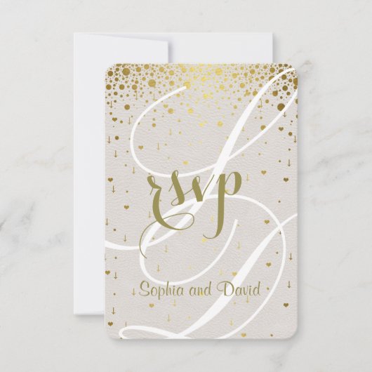Chic Wedding Invite | Goud Confetti Heart RSVP Kaartje (Voorkant)