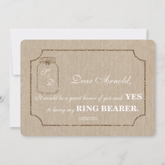 Chic Wedding Mason Jar Linnen Canvas RING DRAGER Kaart (Achterkant)