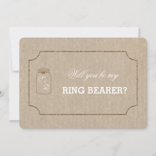 Chic Wedding Mason Jar Linnen Canvas RING DRAGER Kaart (Voorkant)