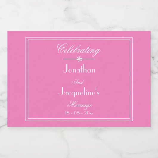 Chic Wedding Personalized Names Cute Pink Mini Likeurfles Etiket (Enkel label)