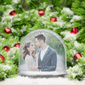 Chic Wedding Photo with White Script Overlay Sneeuwbol (Kerstmis)
