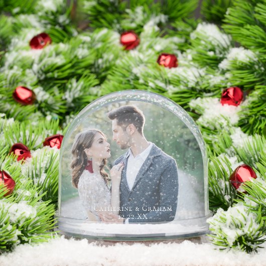 Chic Wedding Photo with White Script Overlay Sneeuwbol (Kerstmis)