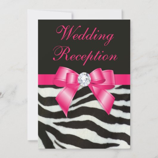 Chic Wedding Reception Zebra Stripes Hot Pink Bow Kaart (Voorkant)
