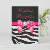Chic Wedding Reception Zebra Stripes Hot Pink Bow Kaart (Staand voorkant)