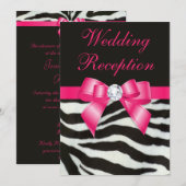 Chic Wedding Reception Zebra Stripes Hot Pink Bow Kaart (Voorkant / Achterkant)
