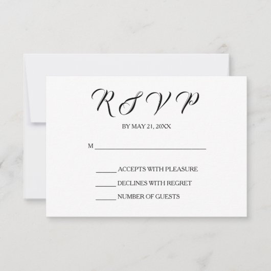 Chic Wedding RSVP Kaart | Zwart-Wit (Voorkant)