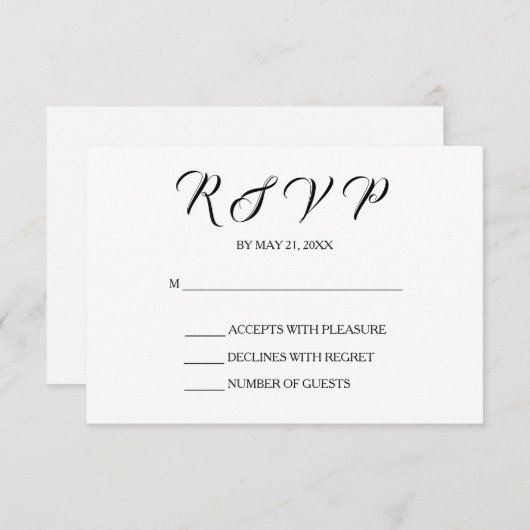 Chic Wedding RSVP Kaart | Zwart-Wit (Voorkant / Achterkant)