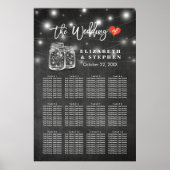 Chic Wedding Seating Chart Mason Jar String Lights Poster (Voorkant)