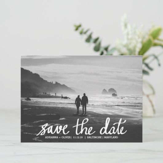 Chic Wedding Sla de datum Handgeschreven foto op Save The Date (Staand voorkant)