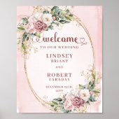 Chic Wedding Welcome Dusty Pink Floral Gold Poster (Voorkant)