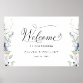 Chic Wedding Welcome Sign White Blue Floral Poster (Voorkant)