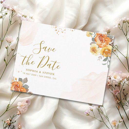 Chic wedding with orange floral Illustration Briefkaart