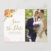 Chic wedding with orange floral with Photo Briefkaart (Voorkant)