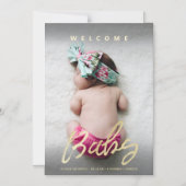 Chic Welcome Baby Gold Brush Script met Afbeelding Magnetische Uitnodiging (Voorkant)