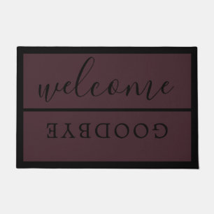 Chic Welcome Calligraphy Typography Black Burgundy Deurmat