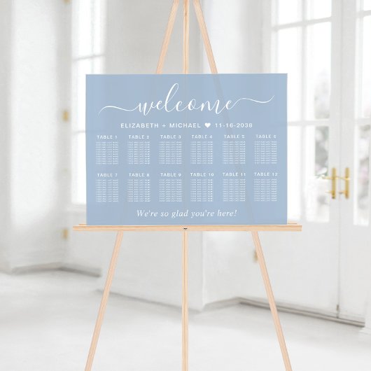 Chic Welcome Dusty Blue 12 Table Wedding Seating Acryl Bord