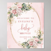 Chic Welcome Dusty Pink Floral Eucalyptus Sign Poster (Voorkant)