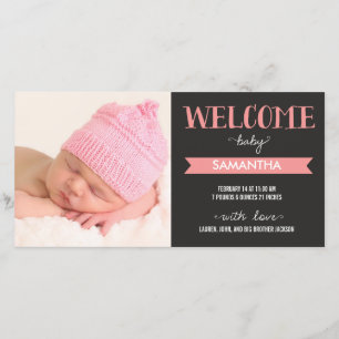 Chic Welkom Baby Meisje Geboorteaankondiging Aankondiging