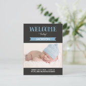 Chic Welkom Geboorteaankondiging - Blauw Aankondigingskaart (Staand voorkant)