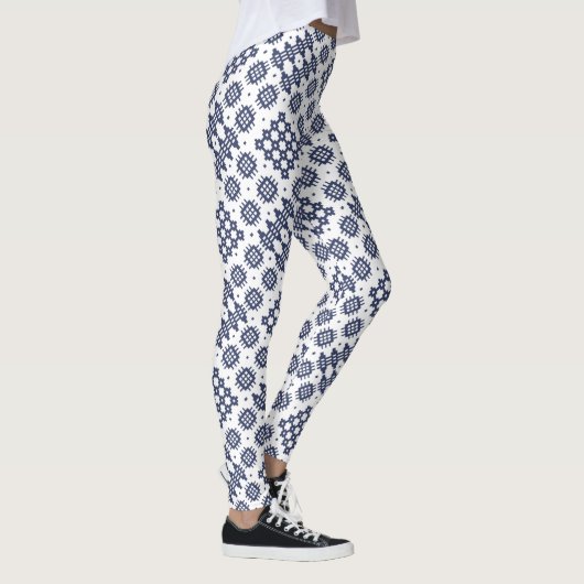 Chic Welsh Faux Tapestry Navy Blue op White Leggings (Rechts)