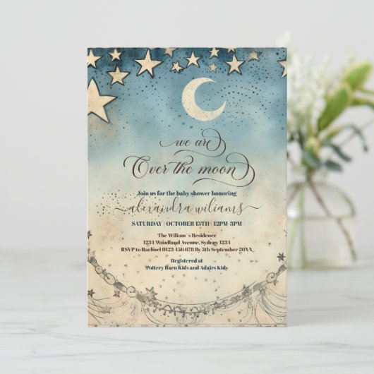 Chic We're Over the Moon Boy Baby shower Kaart (Staand voorkant)