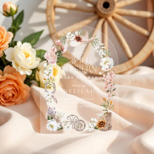 Chic Westerne Waterverf Floral Cowboy Baby shower Acryl Uitnodigingen