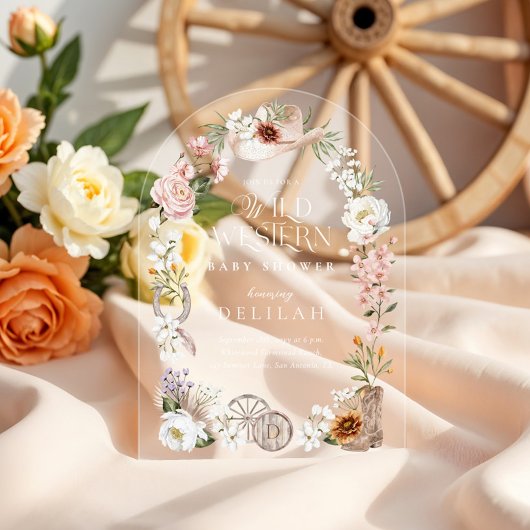 Chic Westerne Waterverf Floral Cowboy Baby shower Acryl Uitnodigingen