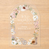 Chic Westerne Waterverf Floral Cowboy Baby shower Acryl Uitnodigingen (Voorkant)