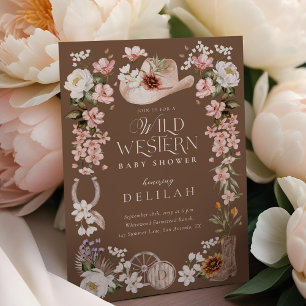 Chic Westerne Waterverf Floral Cowboy Baby shower Kaart