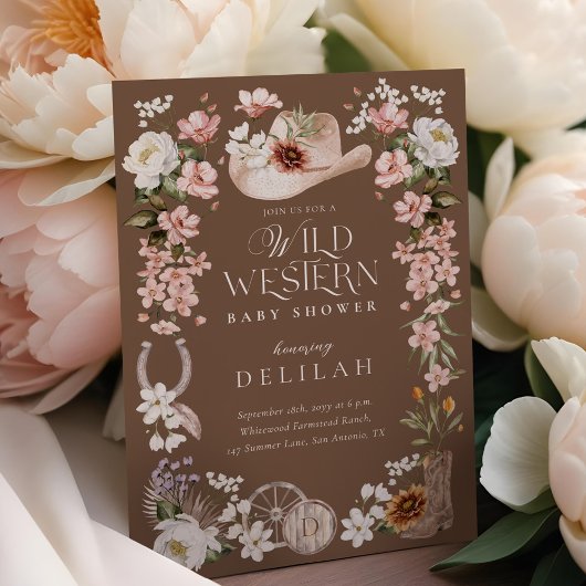 Chic Westerne Waterverf Floral Cowboy Baby shower Kaart